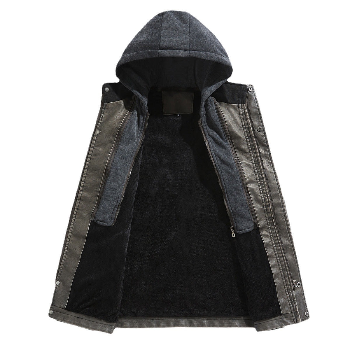 Herren Kunstlederjacke mit versteckter Kapuze R&B