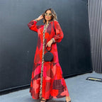 Damen Maxikleid mit Tiermuster und voluminösen Ärmeln R&B