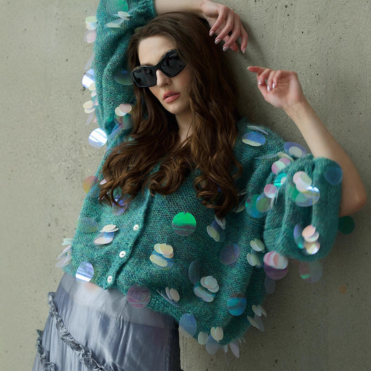 Damen Flauschiger Cardigan mit holografischen Akzenten R&B