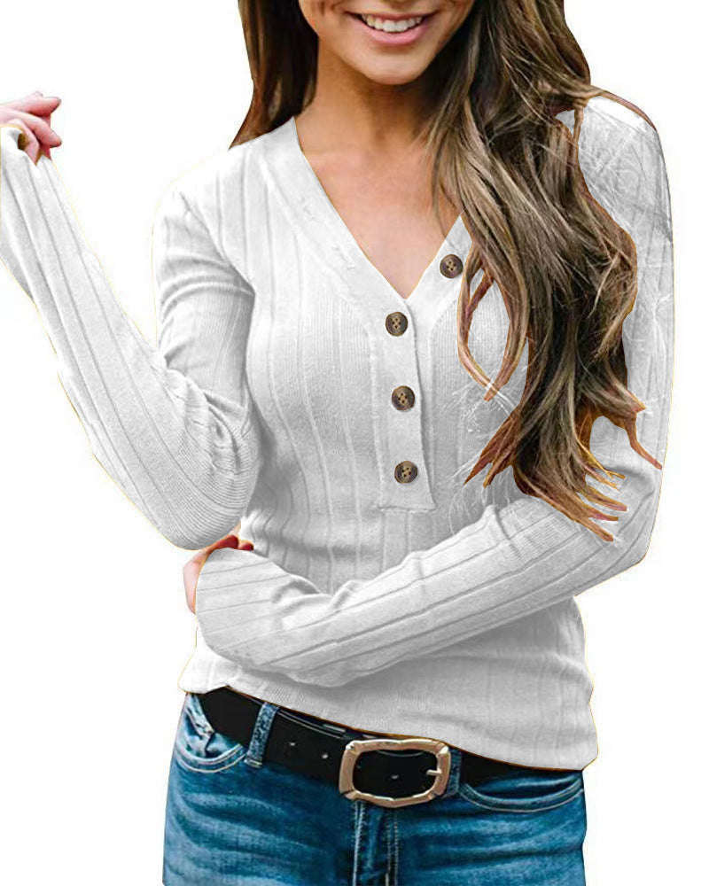 Damen Langärmliger Pullover mit Knopfverschluss R&B
