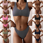 Damen Hochtailliertes Bikini-Set mit cropped Oberteil und rippierter Textur R&B