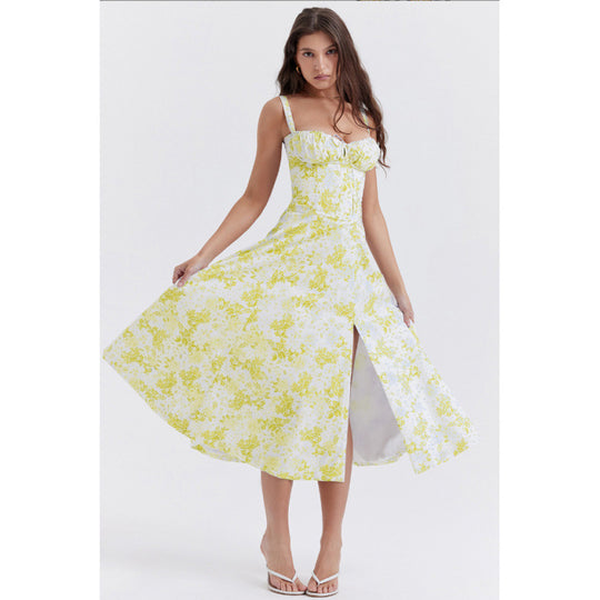 Damen Maxikleid mit floralem Design und elegantem Schlitz R&B