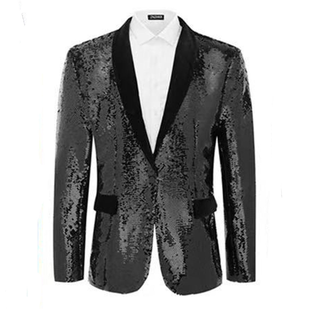 Herren Smokingblazer mit glänzenden Pailletten und eleganter Satinkragen R&B