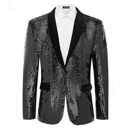 Herren Smokingblazer mit glänzenden Pailletten und eleganter Satinkragen R&B