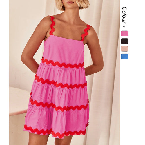 Damen Sommerliches Leinenkleid mit wellenförmigen Akzenten und luftigem Schnitt R&B