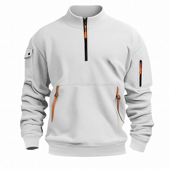 Herren nan Sweatshirt mit Stehkragen, halbem Reißverschluss, Kängurutasche und Ärmeltasche R&B