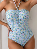 Damen Bandeau Badeanzug mit fröhlichem Blumenmuster