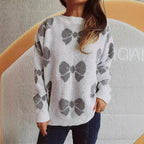 Damen lässiger Pullover mit verspieltem Schleifenmuster R&B