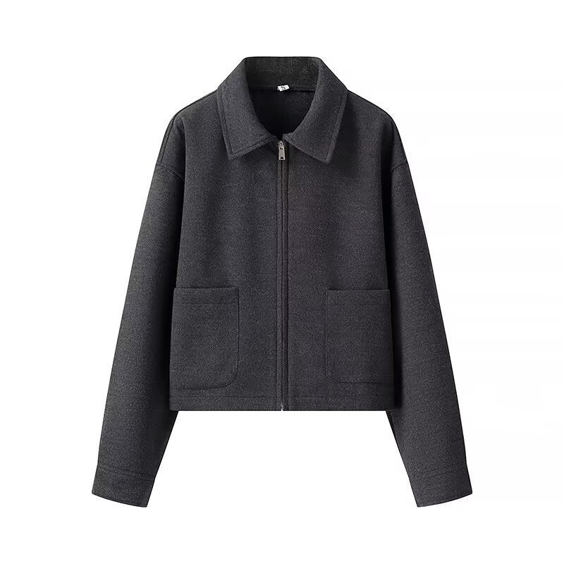 Damen lässige cropped Jacke mit praktischen Taschen und modernem Reißverschluss R&B
