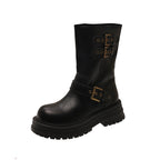Damen Robuste Schnürstiefel mit dekorativen Schnallen und stabiler Sohle R&B
