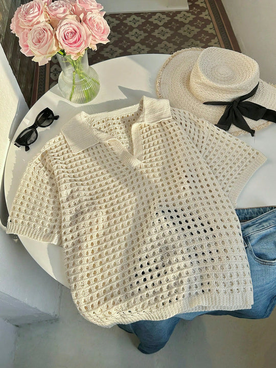 Damen luftiges Strickoberteil mit modernem Netzdesign R&B