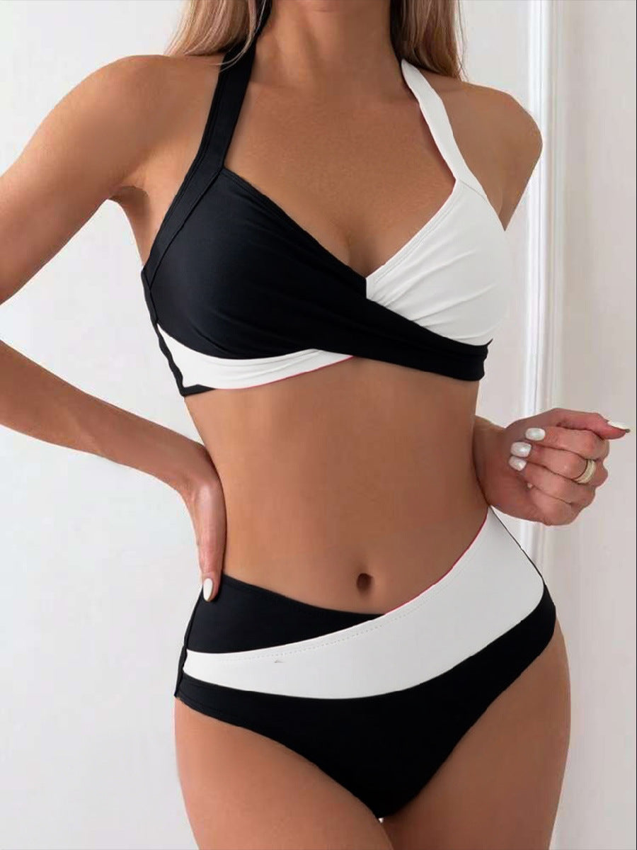 Damen Modischer Bikini mit asymmetrischem Schnitt und Kontrastdetails R&B