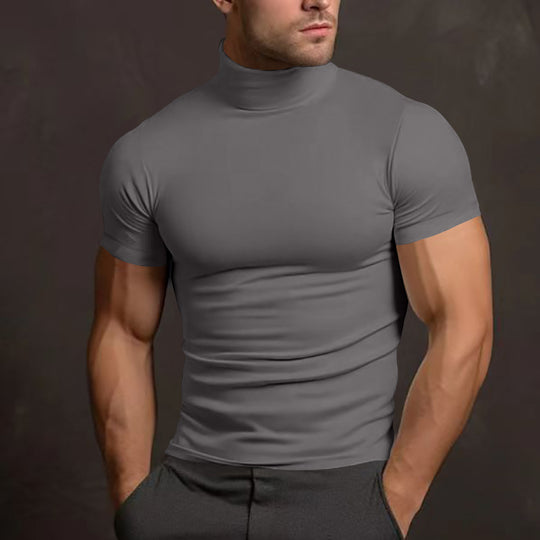 Herren nan körperbetontes elastisches Kurzarm-Rollkragenoberteil R&B