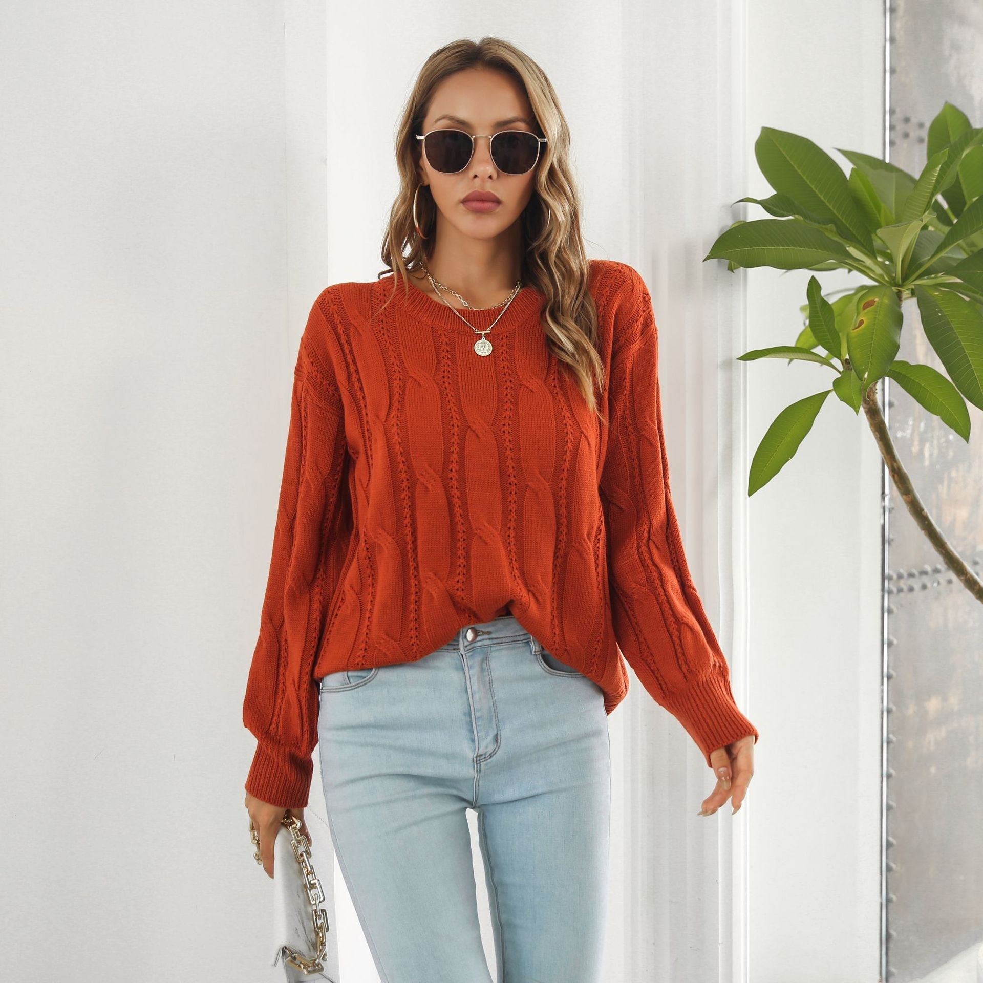 Damen Strickpullover mit strukturiertem Zopfdesign und weitem Schnitt R&B