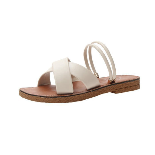 Damen nan flache Sandale mit gekreuzten Polsterriemen, dreifachem Elastik-Fersenriemen und ergonomischer Korksohle R&B