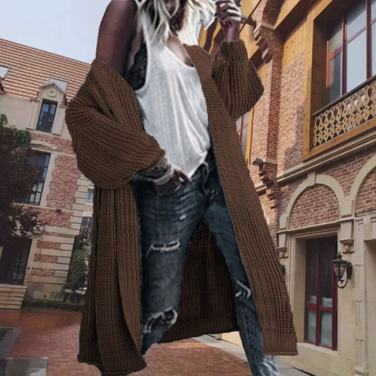 Damen Strickmantel mit oversized Passform und voluminösen Ärmeln R&B