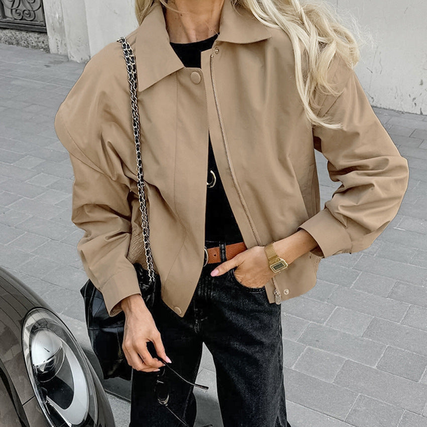 Damen Kurze Utility-Jacke mit voluminösen Ärmeln und praktischen Taschen R&B
