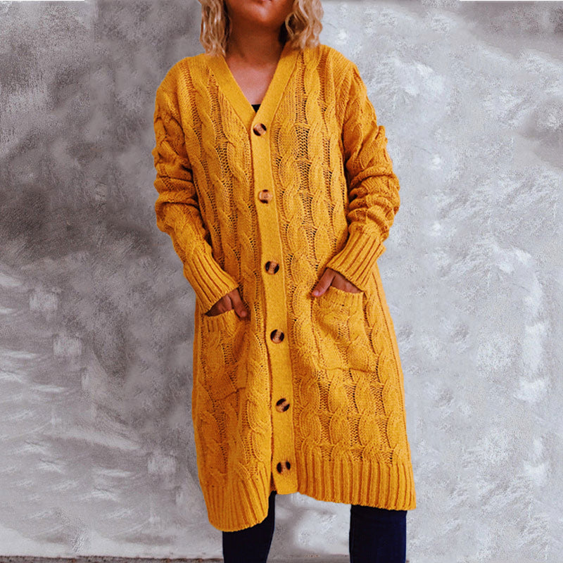 Damen Grobstrickjacke mit Knopfdetails und praktischen Taschen R&B