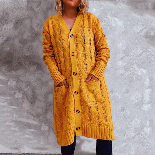 Damen Grobstrickjacke mit Knopfdetails und praktischen Taschen R&B