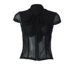 Damen Edles Spitzenoberteil mit dekorativer Schleife und transparentem Design R&B