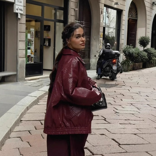Damen modische Kunstlederjacke mit strukturiertem Design und elastischem Bund R&B