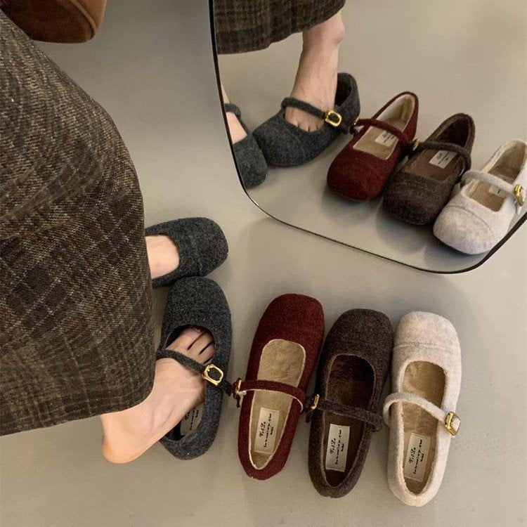 Damen elegante Filz-Ballerinas mit dekorativem Riemchen R&B