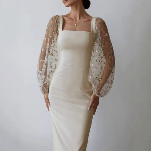 Damen Kleid mit romantischen transparenten Puffärmeln R&B