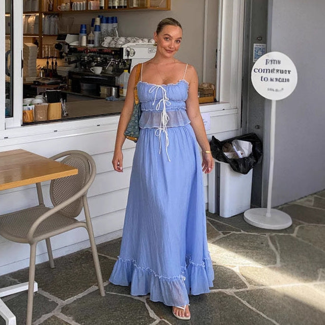 Damen Maxikleid mit romantischem Schnitt und verspielten Rüschendetails R&B
