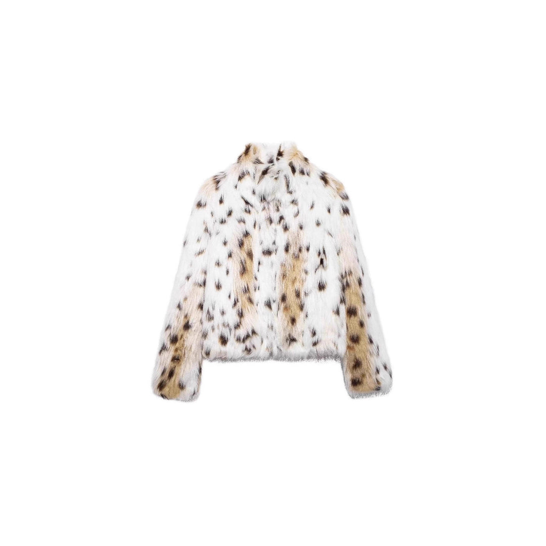 Damen Flauschige Leopardenmuster Kunstpelzjacke R&B