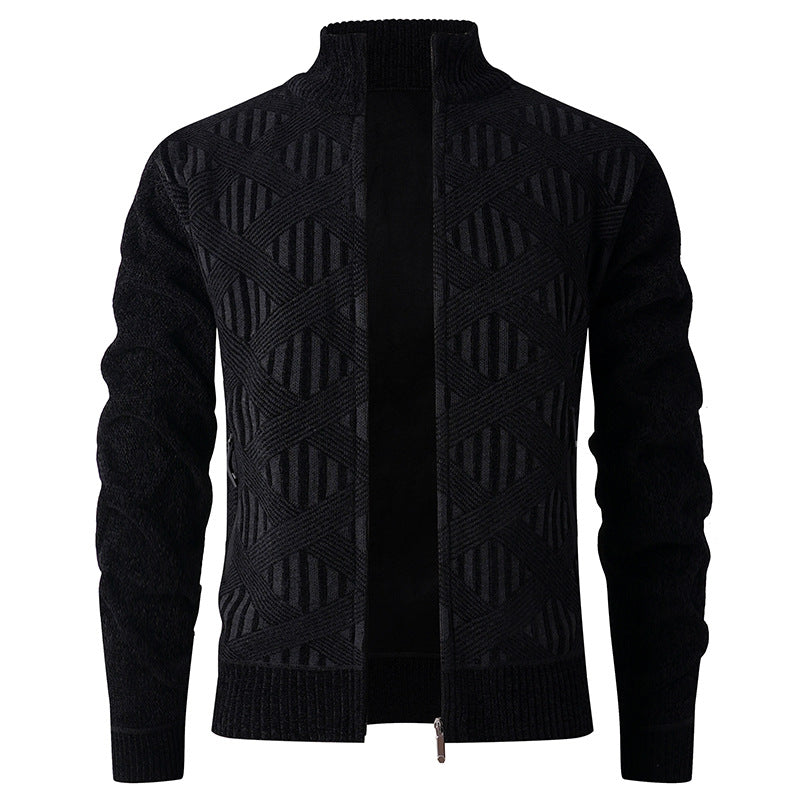 Herren Strickjacke mit strukturiertem Muster und hohem Kragen R&B
