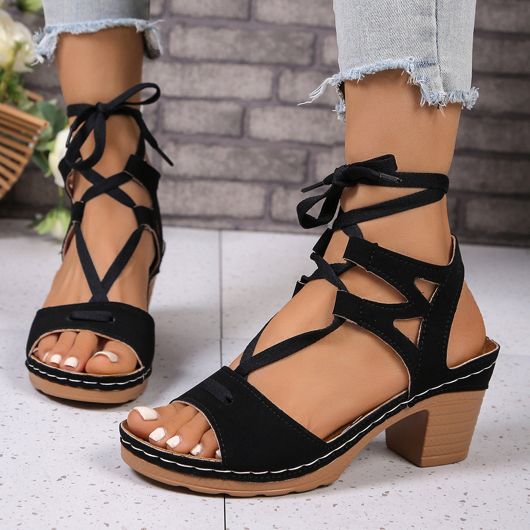 Damen komfortable Schnürsandalen mit verstellbarem Riemendesign R&B