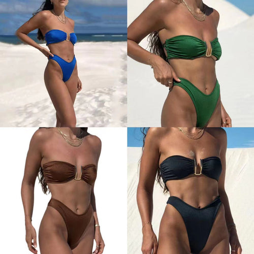 Damen Bandeau-Bikini mit elegantem Schlüssel-Detail R&B