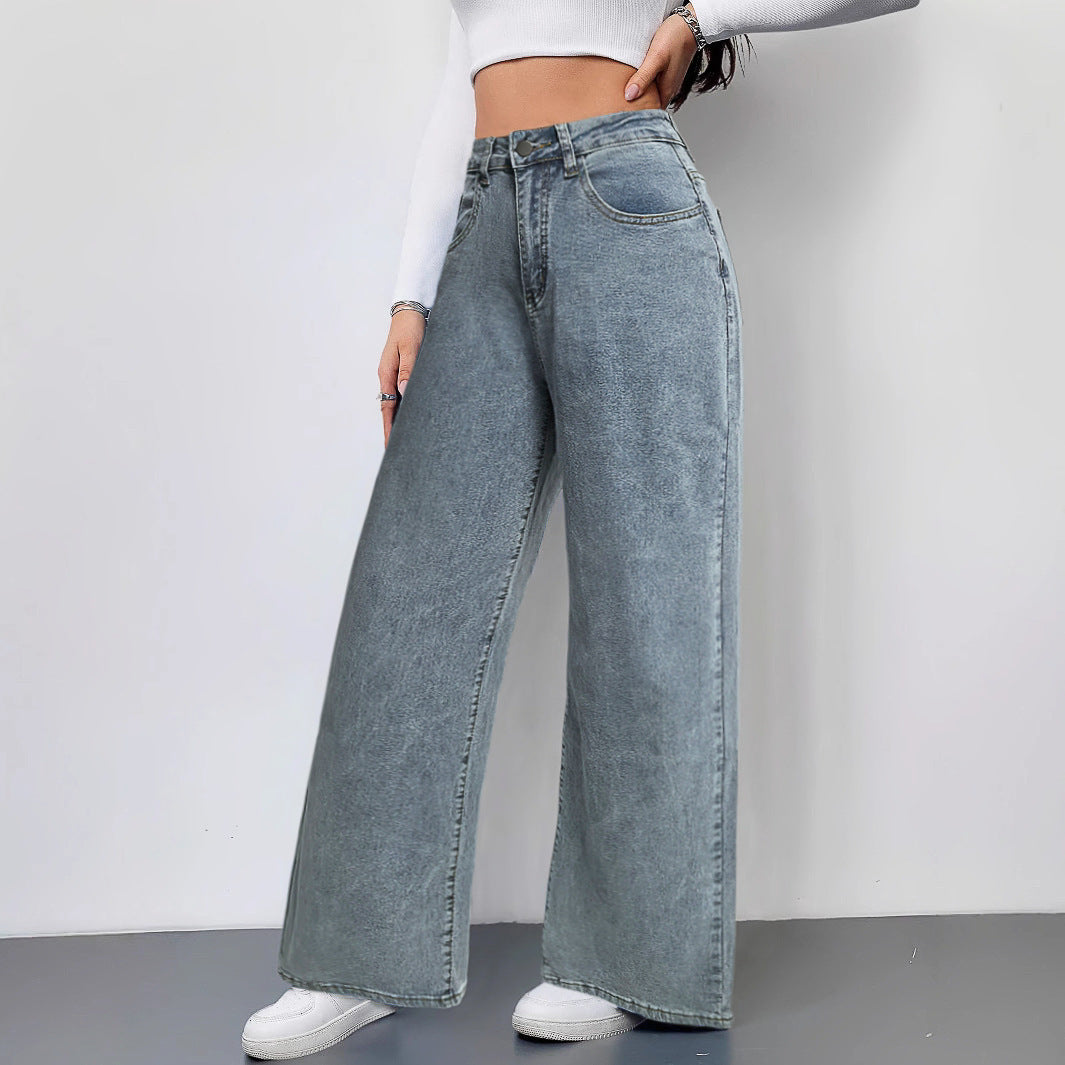 Damen Weit geschnittene Jeans im Vintage-Stil mit hohem Bund und lässigem Look R&B