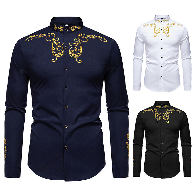 Herren Langarmshirt mit elegantem Stickereidesign R&B