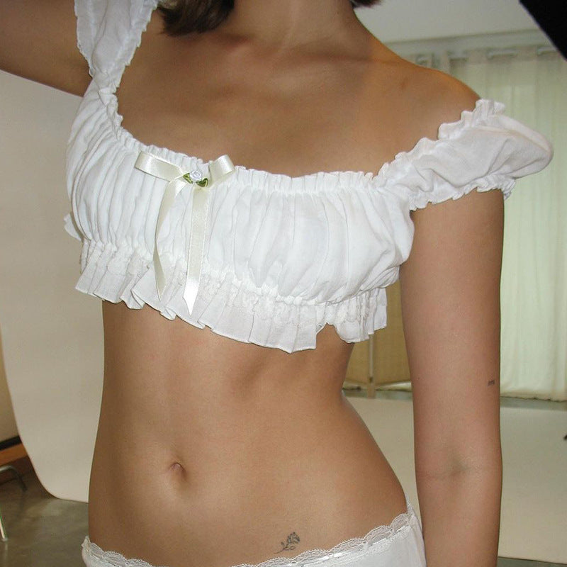 Damen Kurzarmbluse mit Rüschendetails und dekorativem Taillenzug R&B