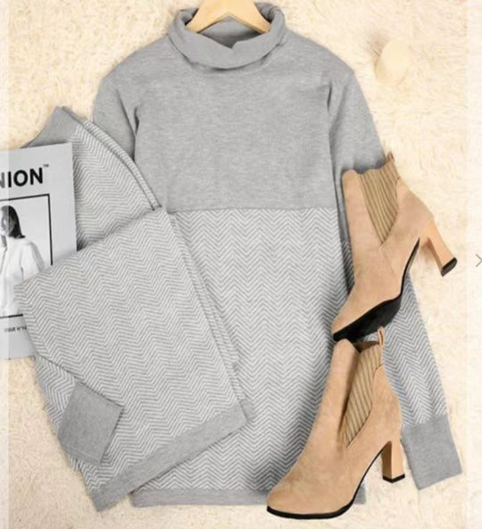 Damen Loungewear-Set mit hoher Kragen und strukturiertem Muster R&B