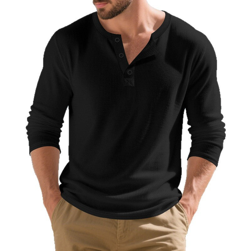 Herren nan strukturiertes Henley-Langarmshirt aus Waffelstrick mit Knopfleiste R&B