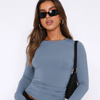 Damen modisches Langarm-Crop-Top mit Raffung R&B