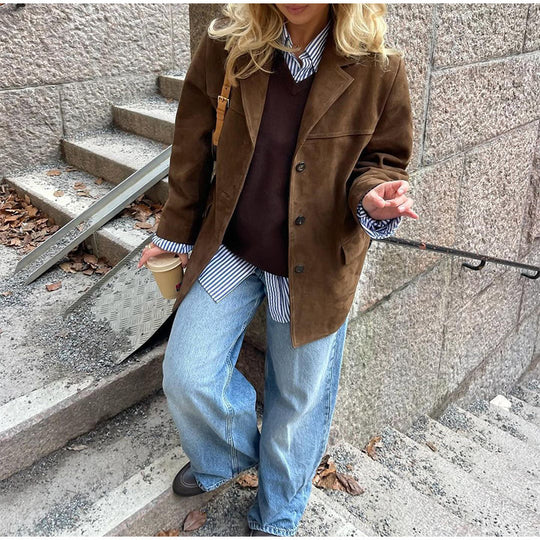 Damen lässige Wildlederjacke mit oversized Schnitt R&B