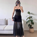 Damen Elegantes bodenlanges Kleid mit Spitzenakzenten R&B