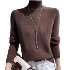 Damen Strickpullover mit hohem Kragen und feiner Rippstruktur R&B