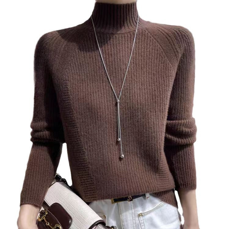 Damen Strickpullover mit hohem Kragen und feiner Rippstruktur R&B