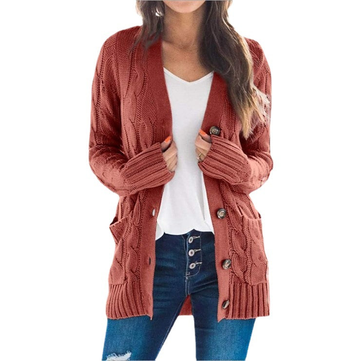 Damen Strickjacke mit Kabelmustern und großen Knöpfen R&B