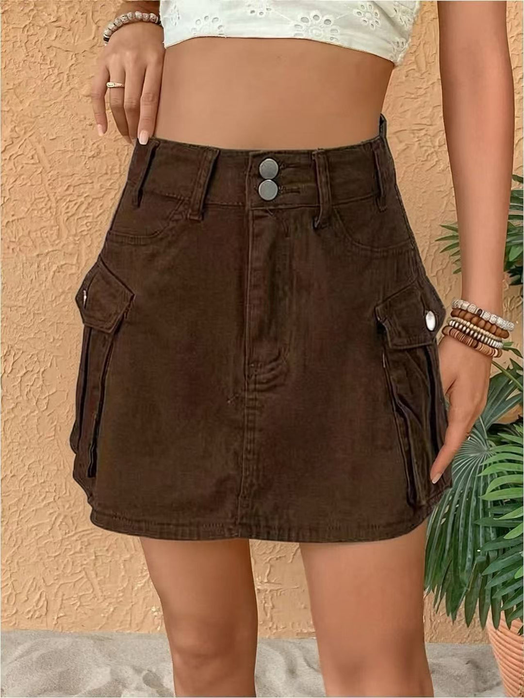 Damen Denim-Minirock mit aufgesetzten Taschen und modernen Details R&B
