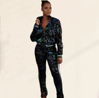 Damen Glitzerndes Sportanzug-Set mit trendigen Streifen R&B