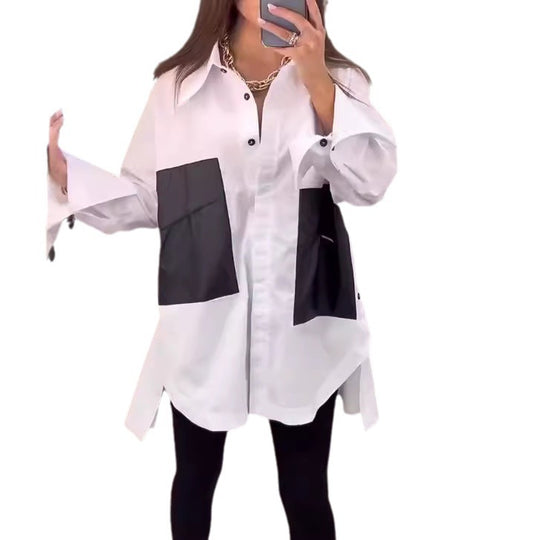 Damen nan Oversize-Hemd mit Kontrasttaschen, extra weiten Manschetten und seitlichen Schlitzen R&B