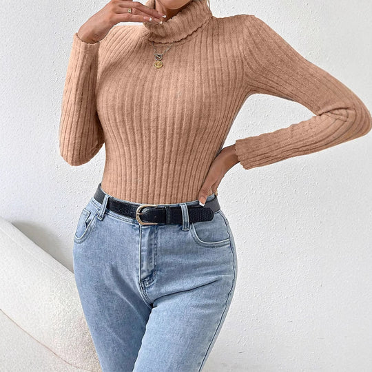 Damen Langarm-Bodysuit mit Rollkragen und feinem Rippmuster R&B