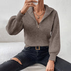 Damen modischer Pullover mit hochgeschlossenem Kragen und Reißverschluss R&B
