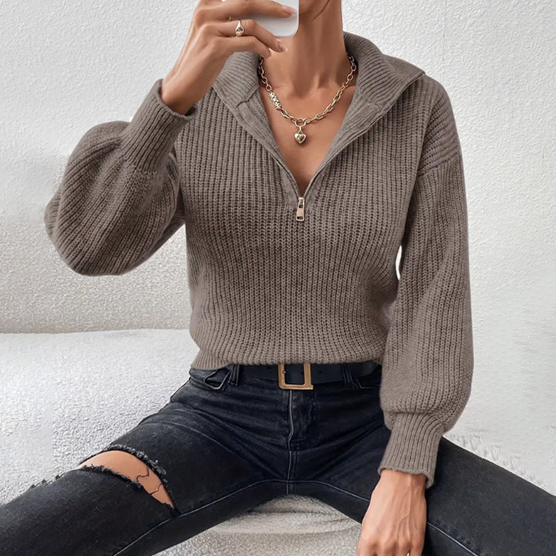 Damen modischer Pullover mit hochgeschlossenem Kragen und Reißverschluss R&B