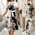 Damen Etuikleid mit floralen Motiven und taillierbarem Gürtel R&B
